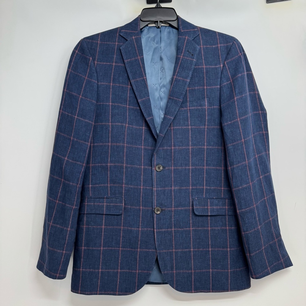 NWOT STRONG SUIT Blue Sport Coat Blazer Men's 40L 40 Long Linen Plaid